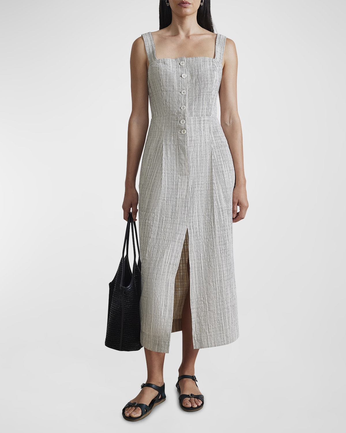 Berel Sleeveless Striped Square-Neck Midi Dress
