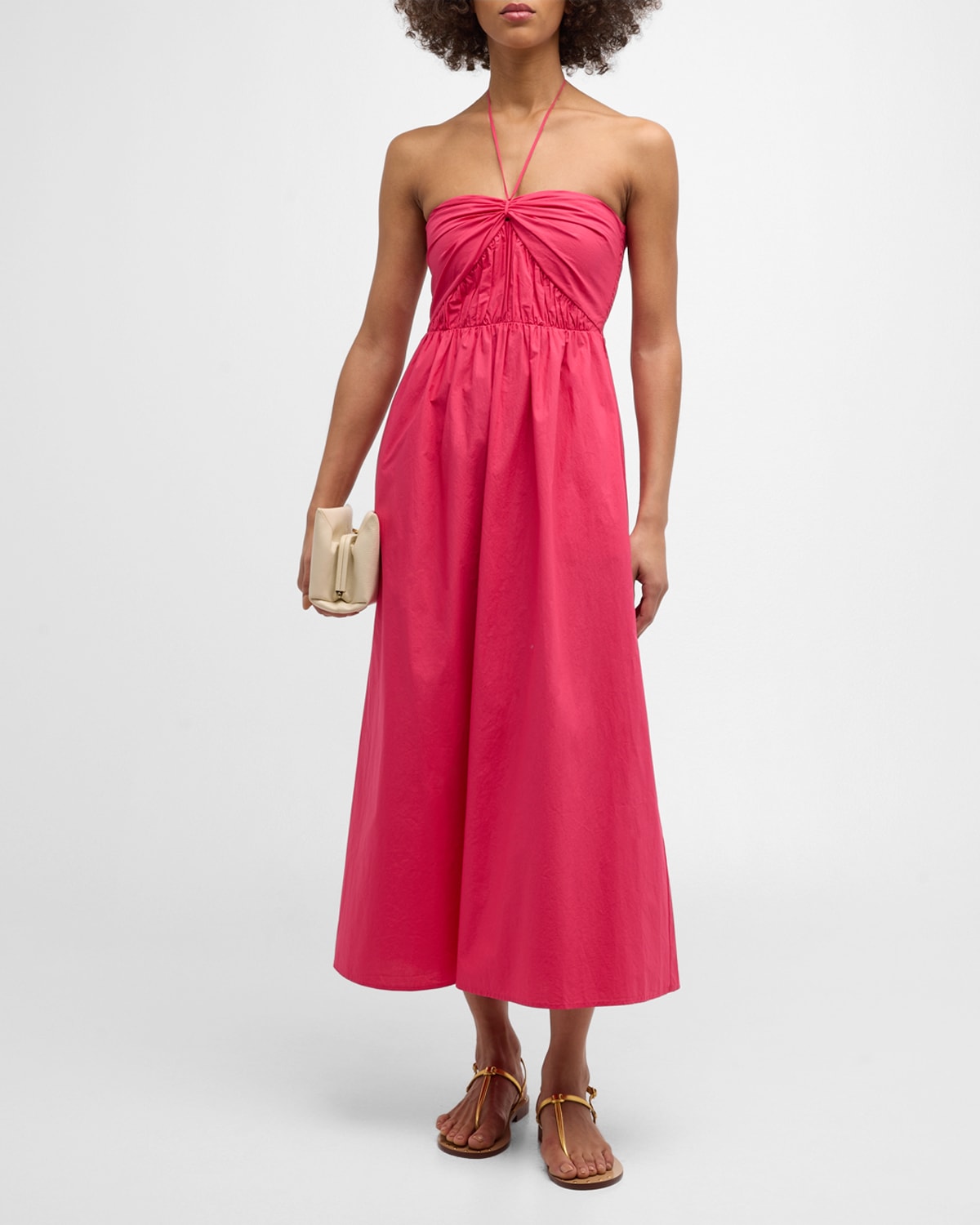 Xirena Adilyn Ruched Cotton Halter Midi Dress In Pink