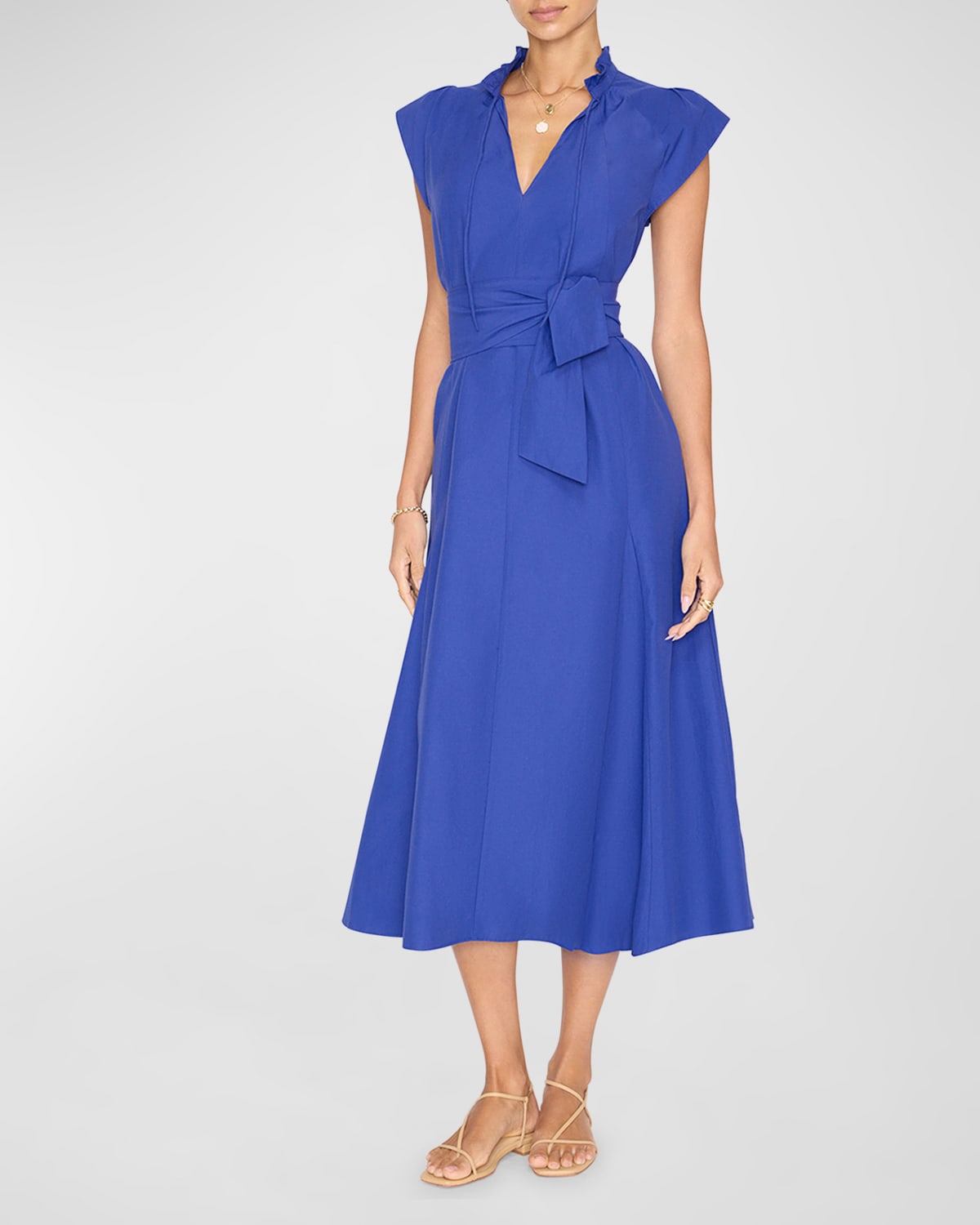 Brochu Walker Newport Cap-sleeve A-line Midi Dress In Blue