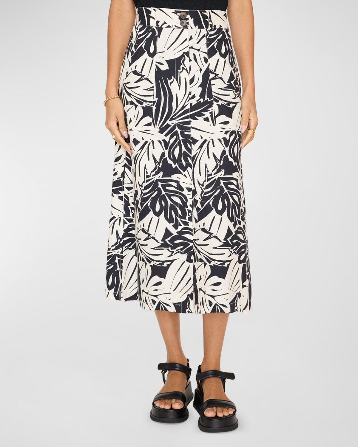 Shop Brochu Walker Mica Botanical-print A-line Midi Skirt In Palm Combo