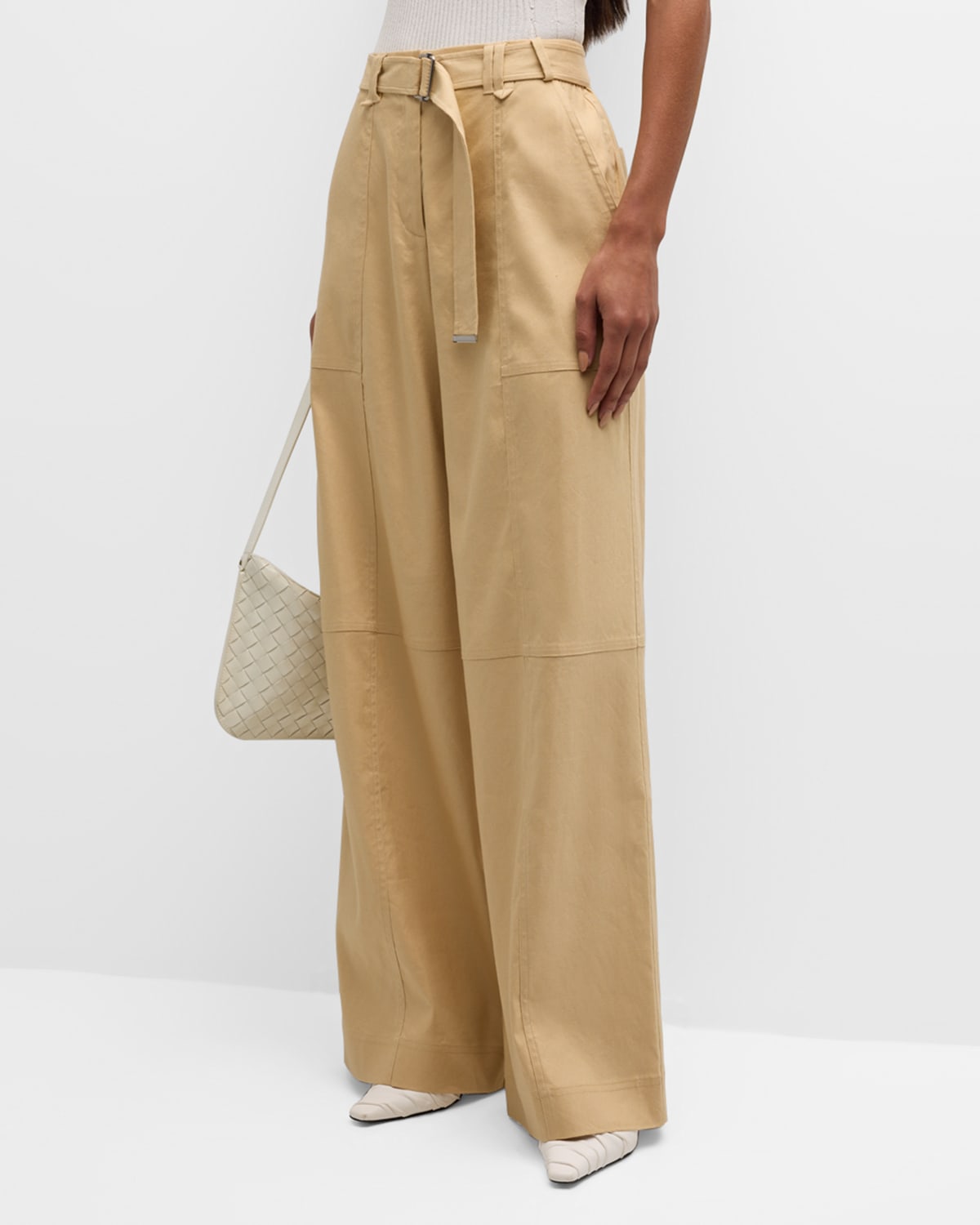 Shop Simkhai Amaya Belted Linen-blend Straight-leg Pants In Natural