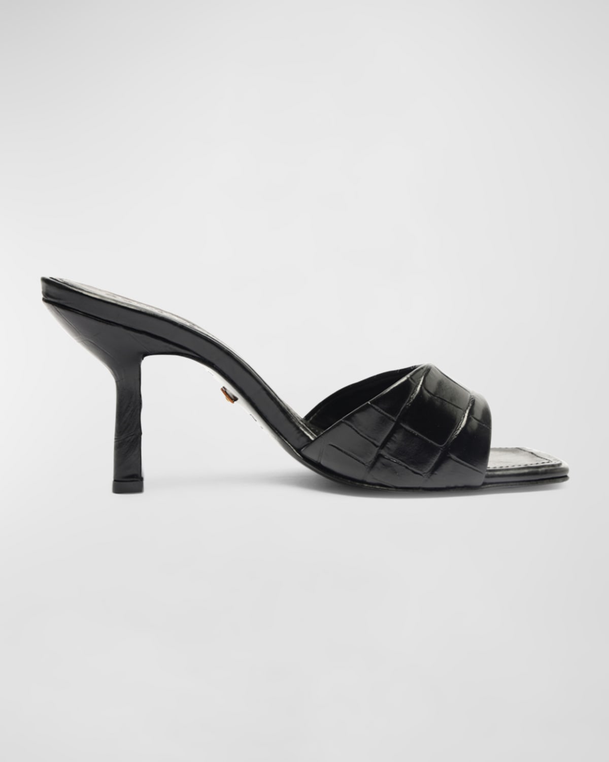 SCHUTZ POSSENI CROCO STILETTO SLIDE SANDALS 