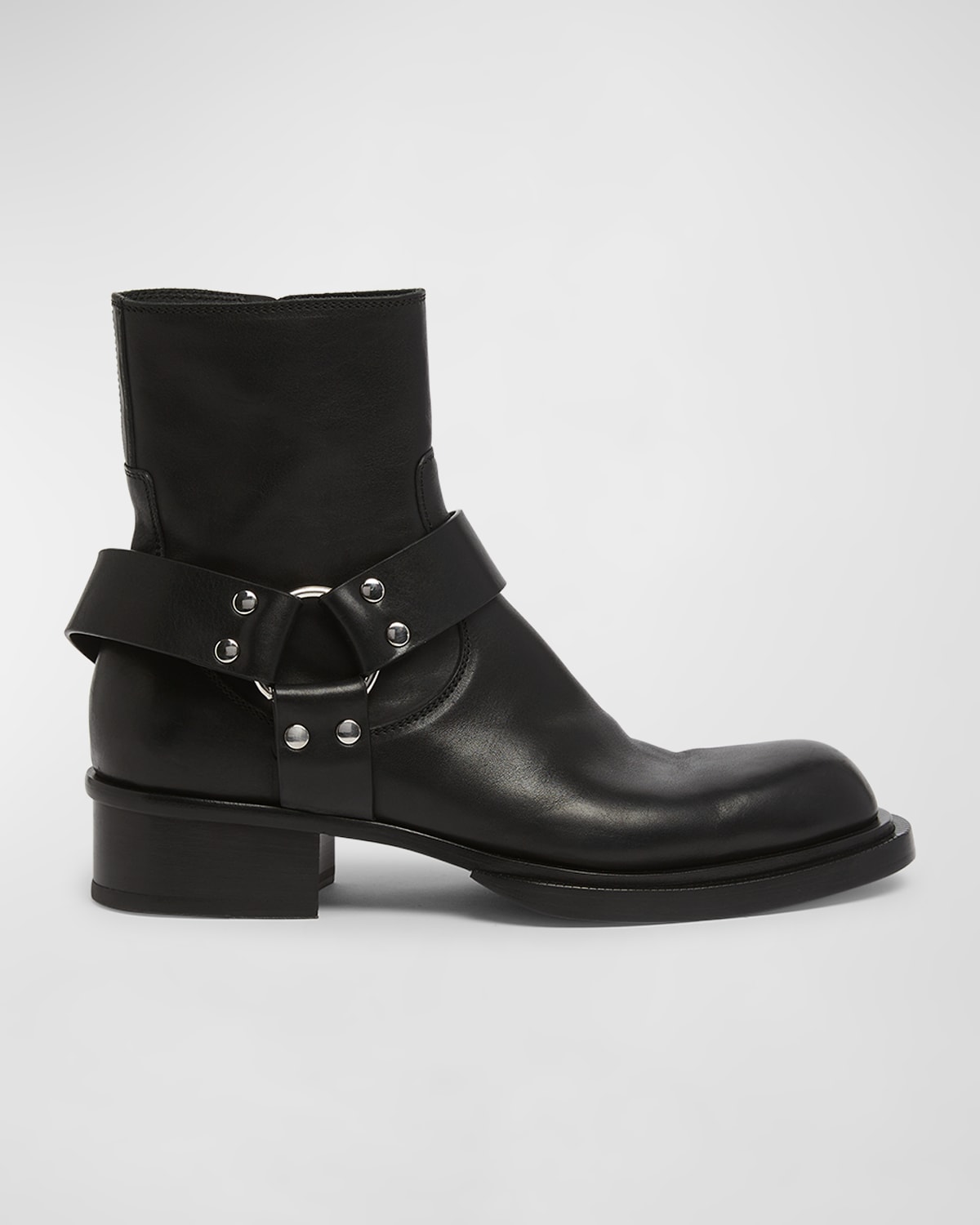 Shop Alexander Mcqueen Men's Cuban Stack Leather Ankle Boots In Black