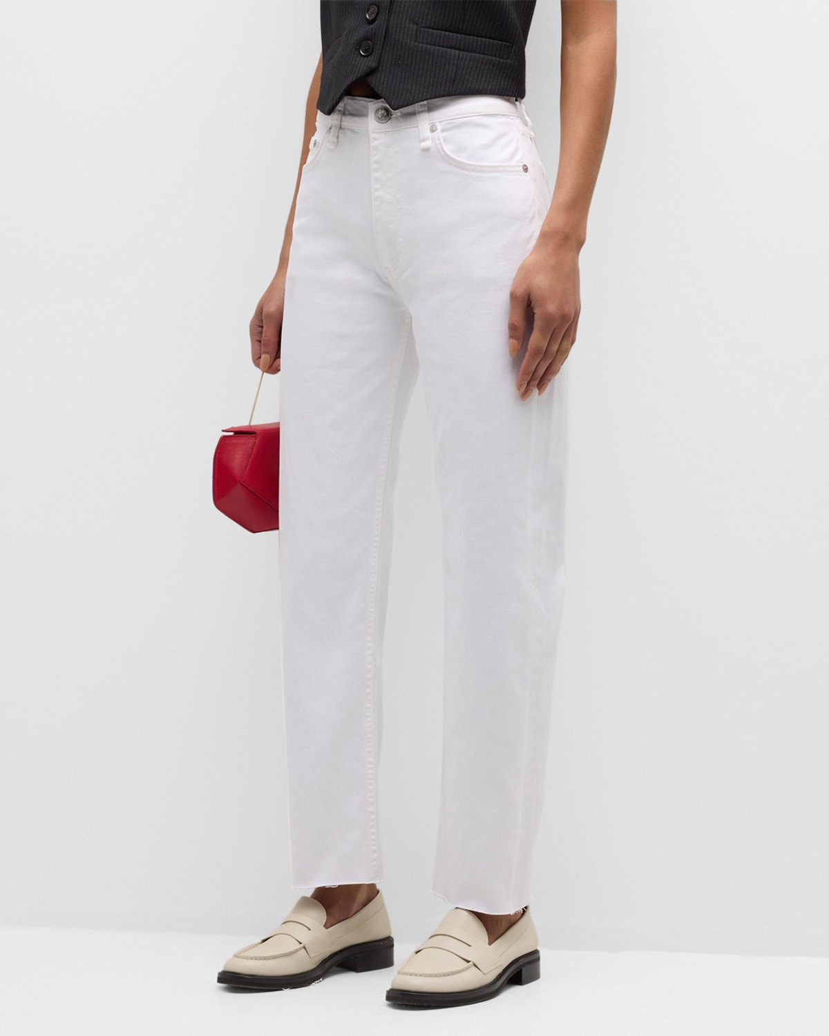 Shop Rag & Bone Harlow Mid-rise Straight Jeans In Optic White