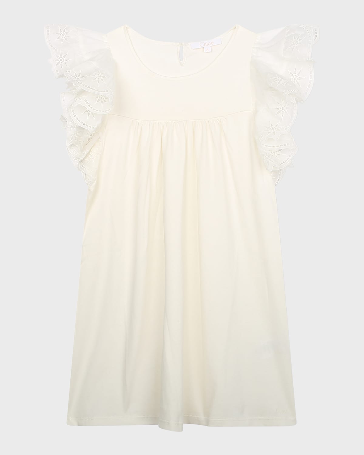 Shop Chloé Girl's Embroidered Flounce Sleeve Dress In White