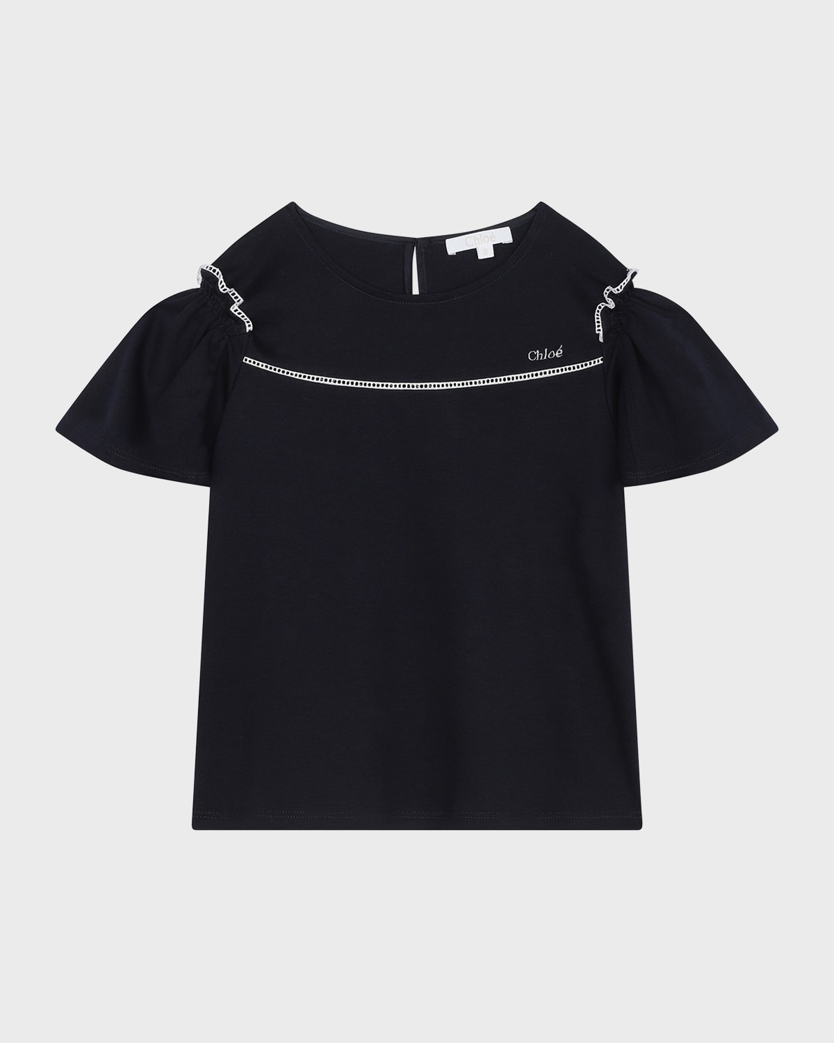 Shop Chloé Girl's Embroidered Logo-print Top In Blue
