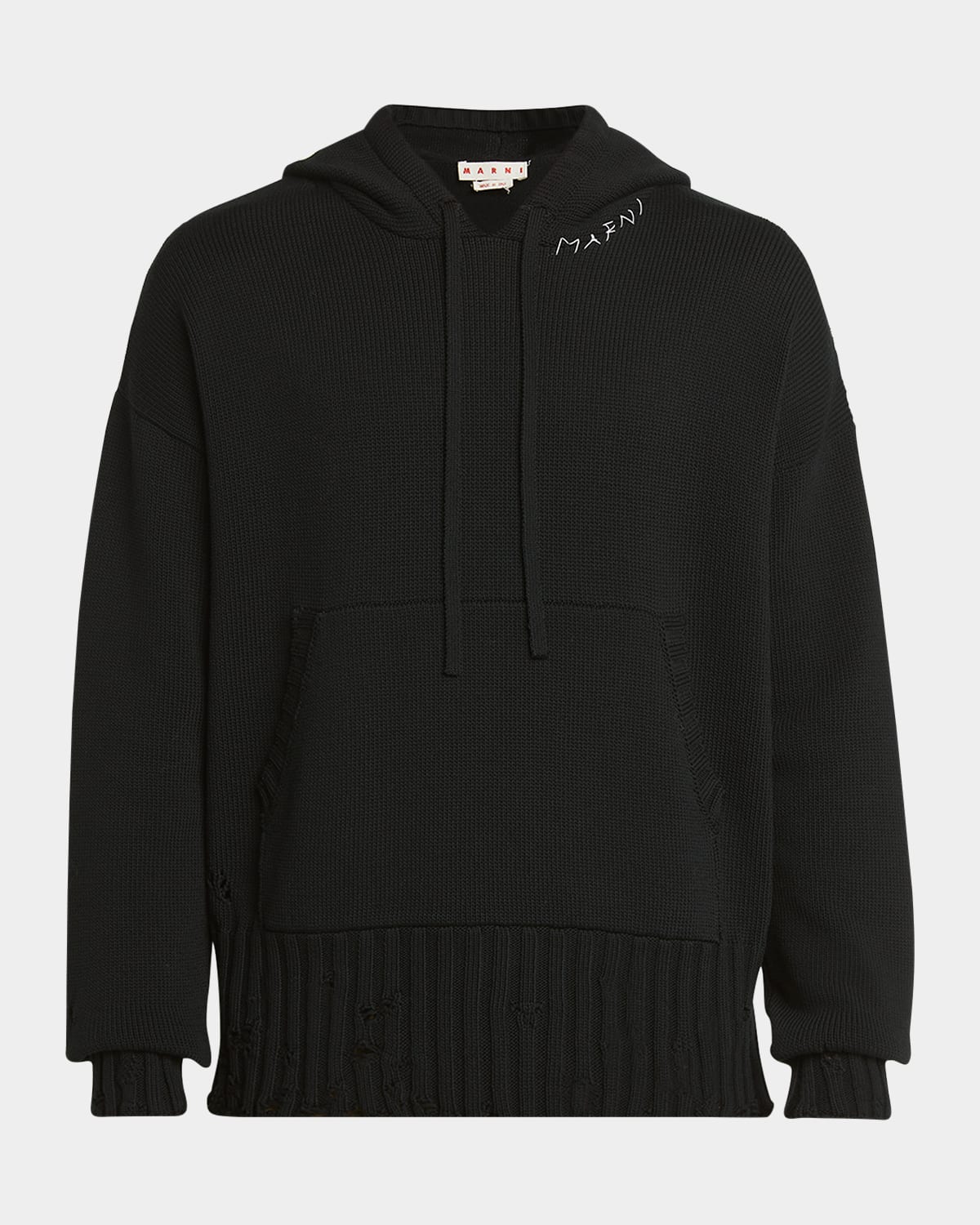MARNI MEN'S DISTRESSED KNIT LOGO HOODIE 