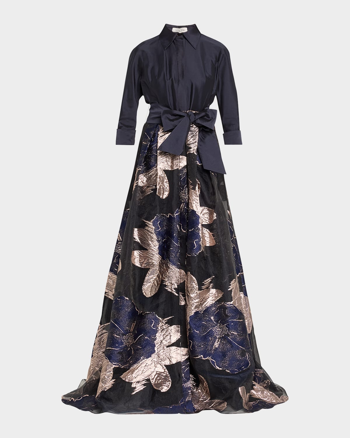 Metallic Floral Organza Shirt Gown