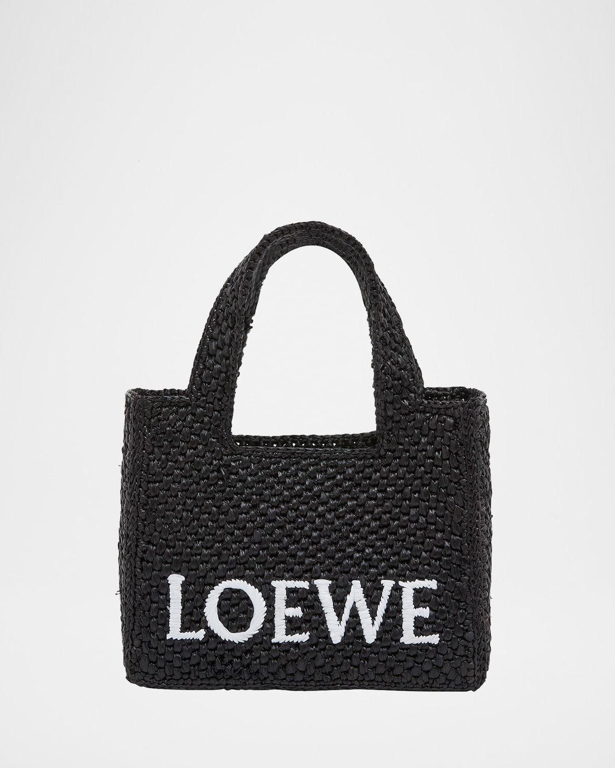 Loewe X Paula's Ibiza Font Logo Mini Tote Bag In Raffia In Black