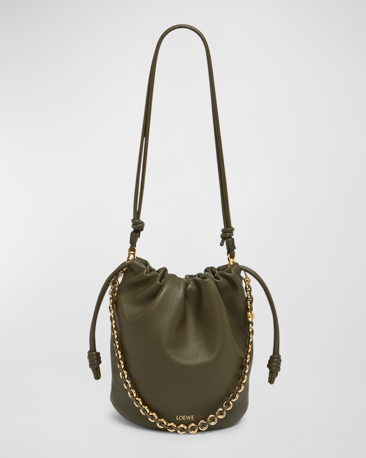 x Paula's Ibiza Flamenco Bucket Bag in Napa Leather with Chain