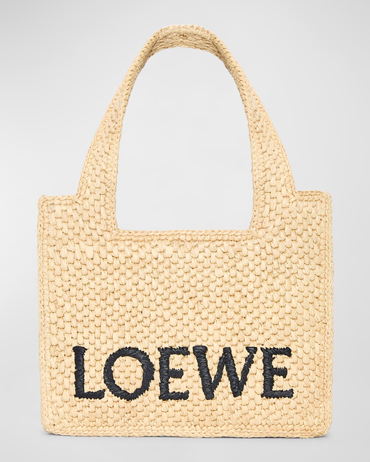 Loewe X Paula's Ibiza Font Logo Mini Tote Bag In Raffia In Brown