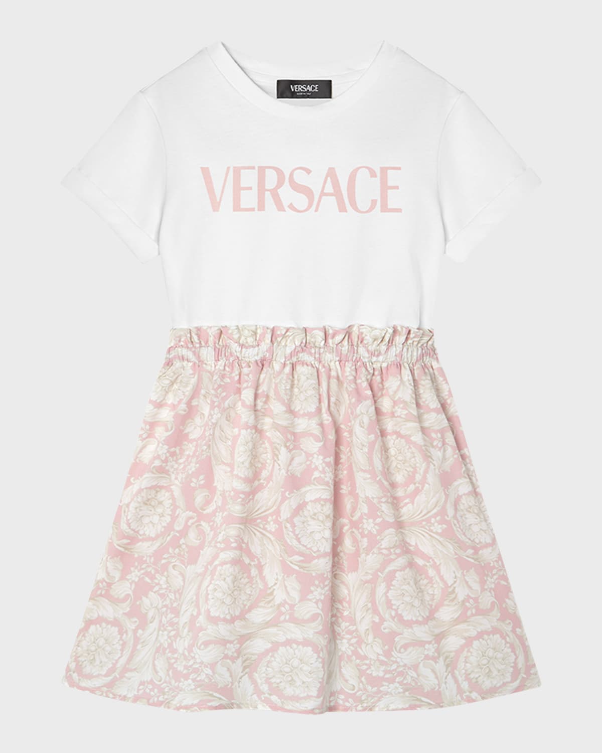 Versace Barocco-print Panelled Dress In White/pink