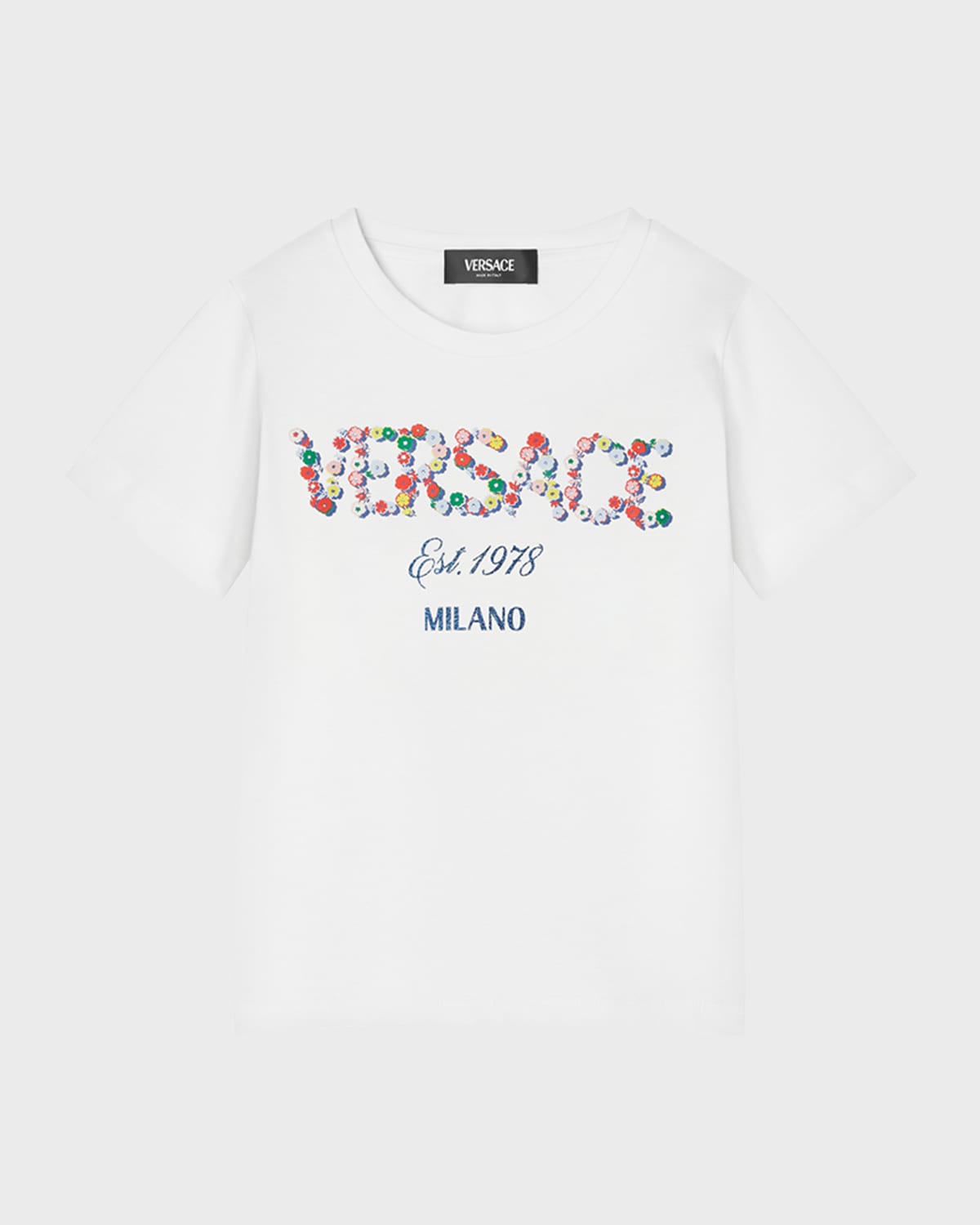 Versace Kids' Girl's Floral Logo-printed T-shirt In White