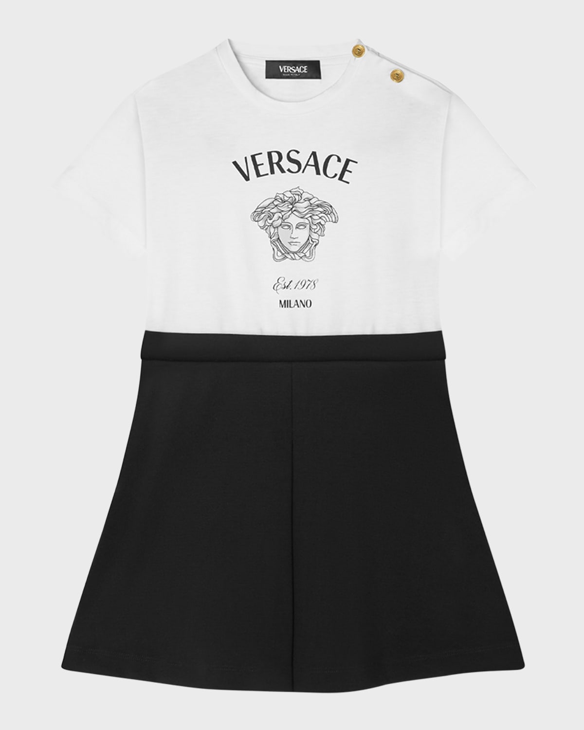 Shop Versace Girl's Combo Dress W/ Medusa Graphic In White/black