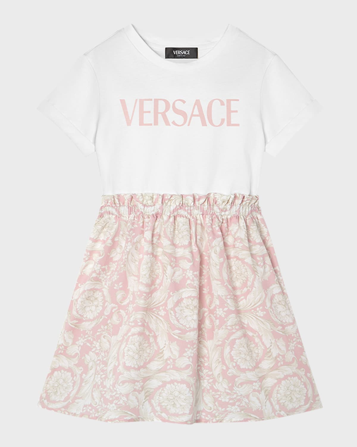 Versace Kids' Girl's Logo-print Combo Dress W/ Barocco Skirt In Multi