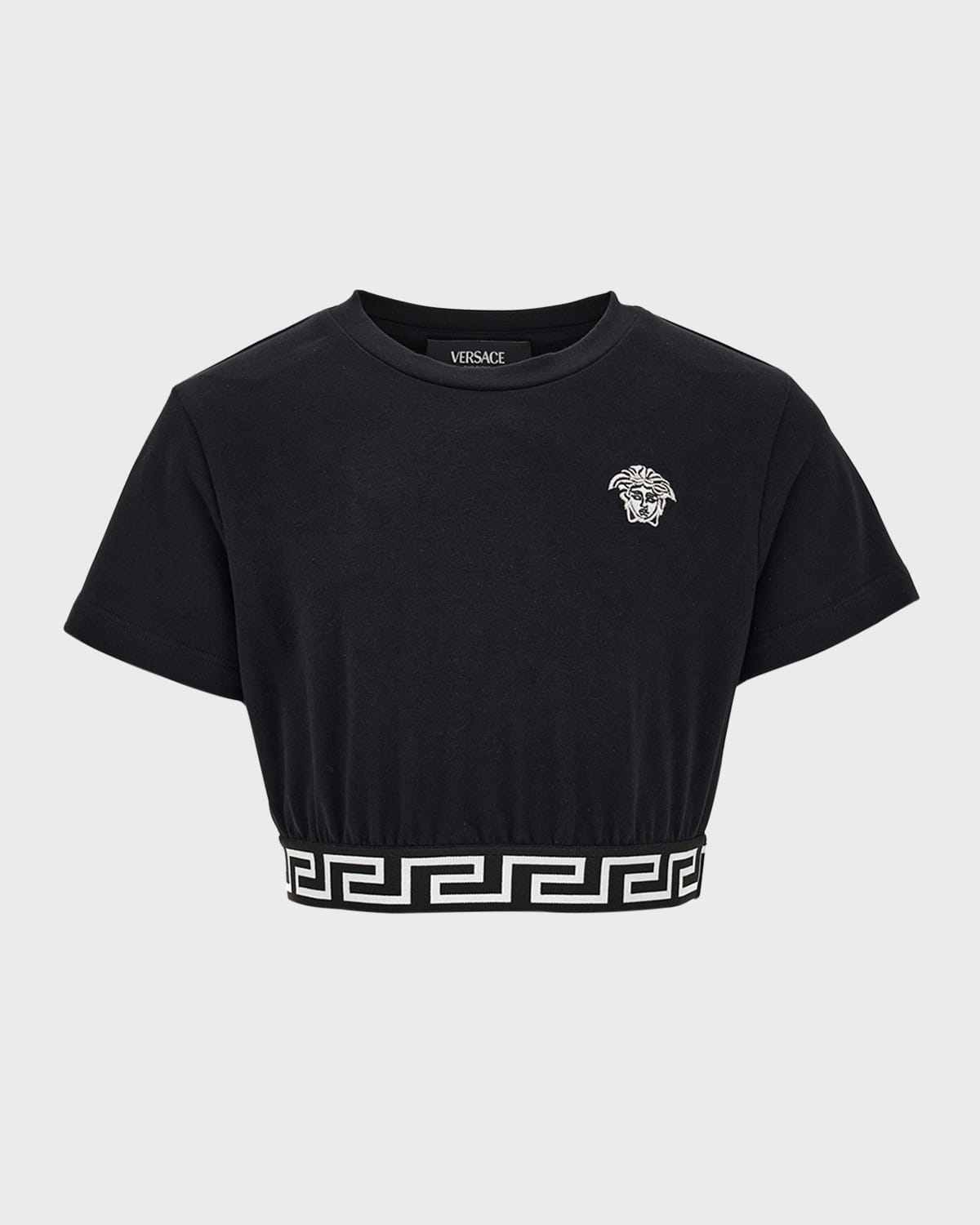 Versace Kids' Girl's Greca Border Cropped T-shirt In Black