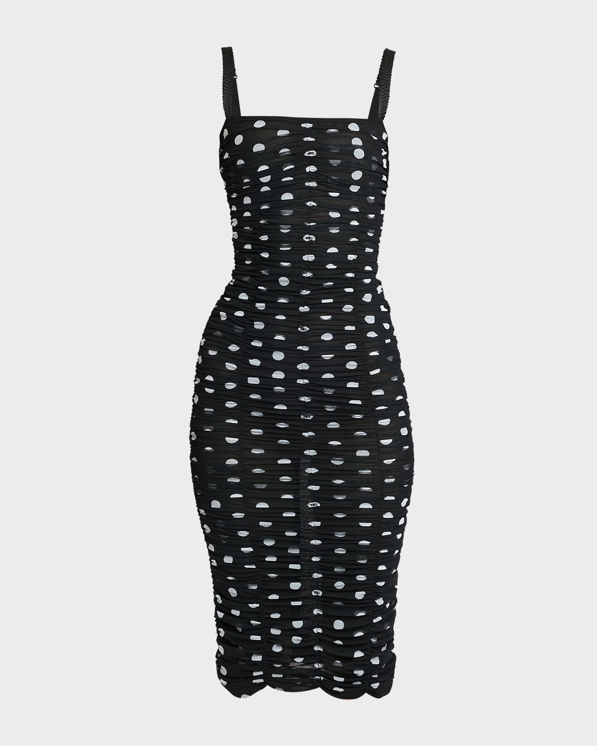 Shop Dolce & Gabbana Tulle Polka-dot Midi Dress In Black Prt