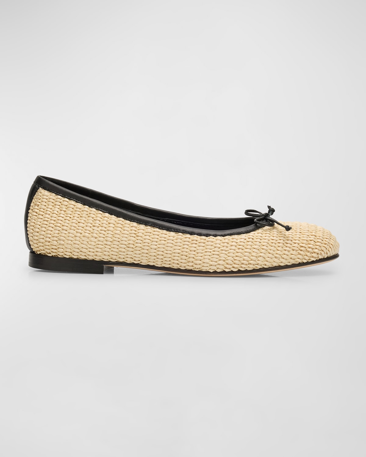 Manolo Blahnik Veralli Leather-trimmed Raffia Ballet Flats In Khaki