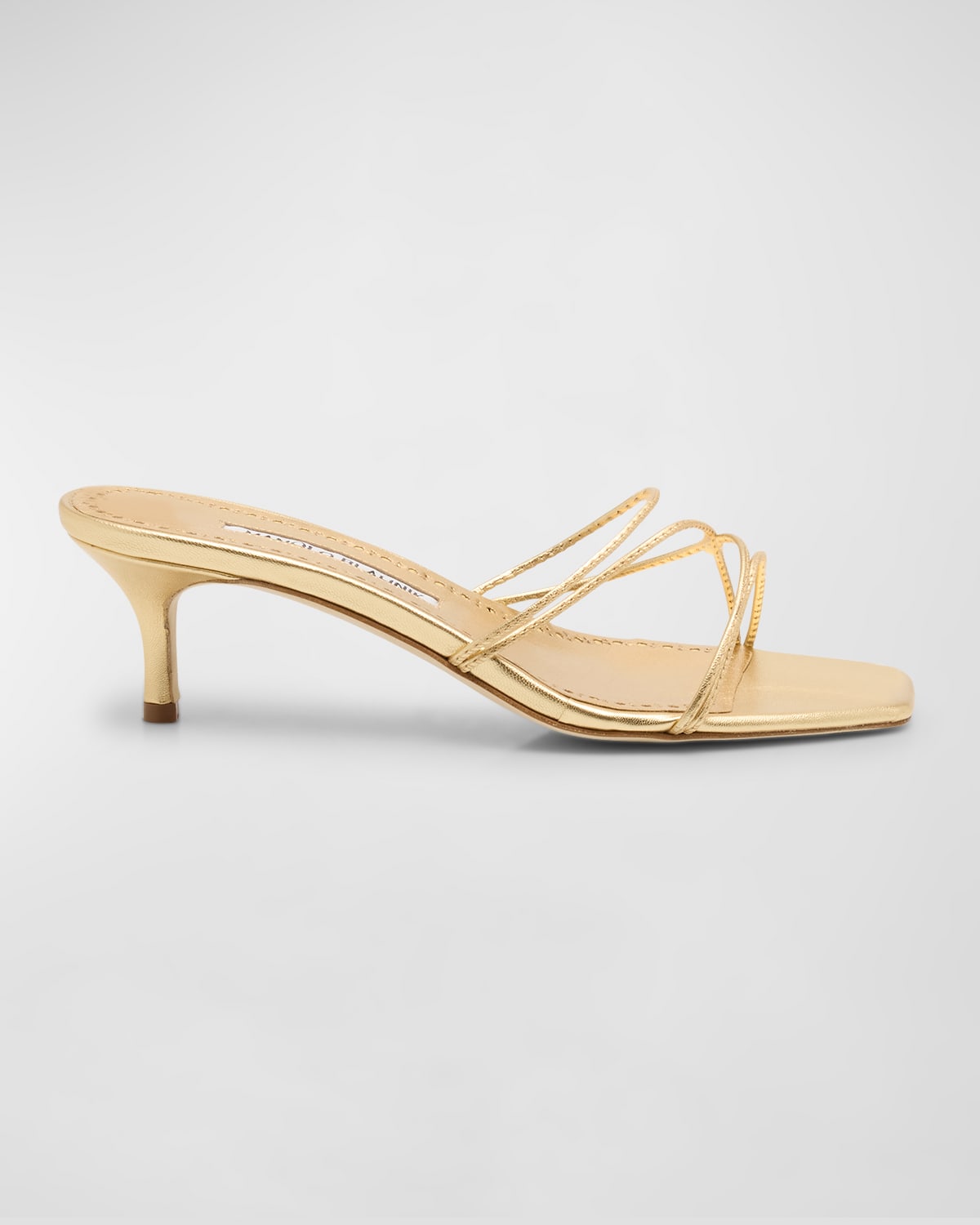 Shop Manolo Blahnik Strappy Metallic Leather Slide Sandals In Gold