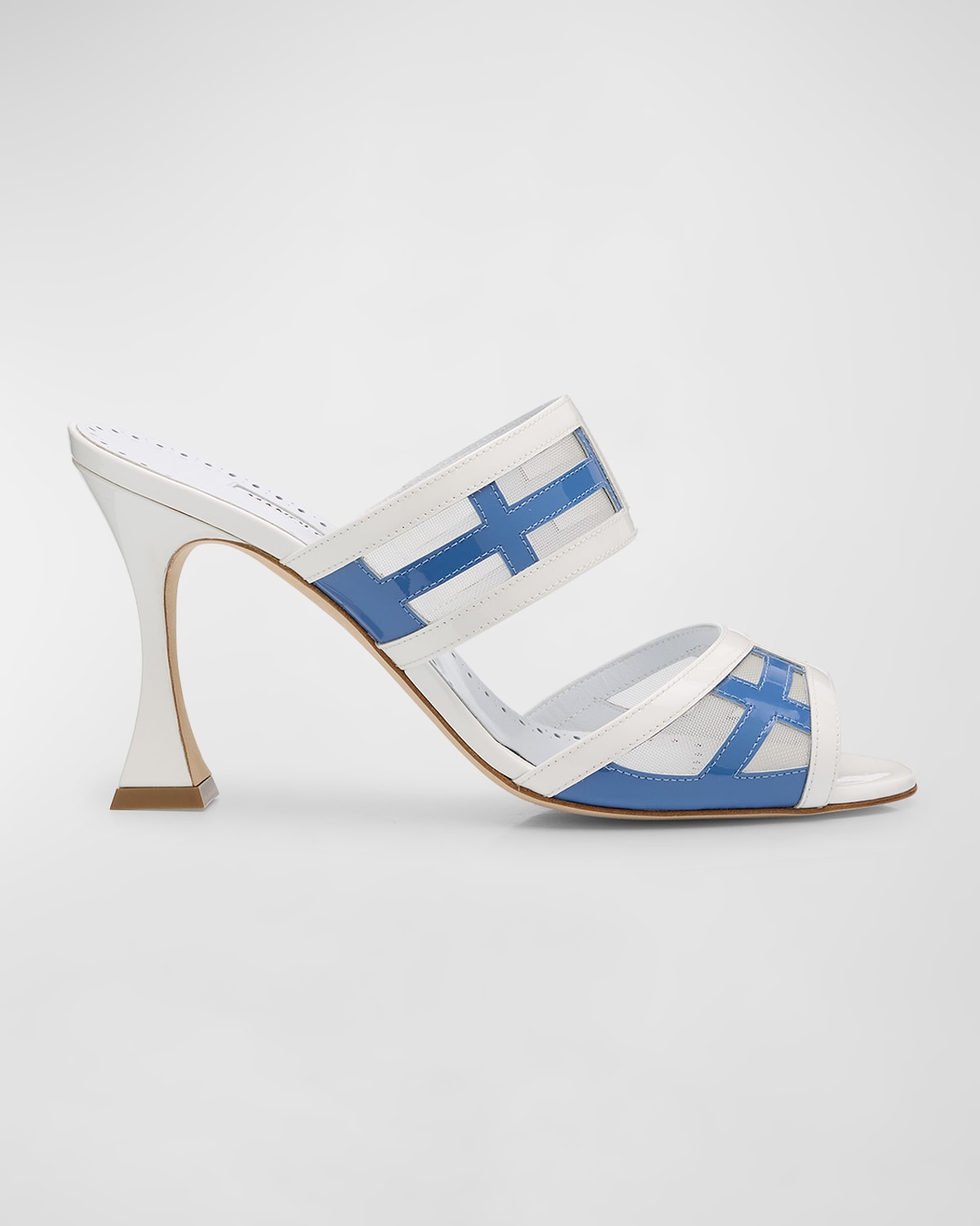 Shop Manolo Blahnik Bicolor Leather Dual-band Slide Sandals In White/navy
