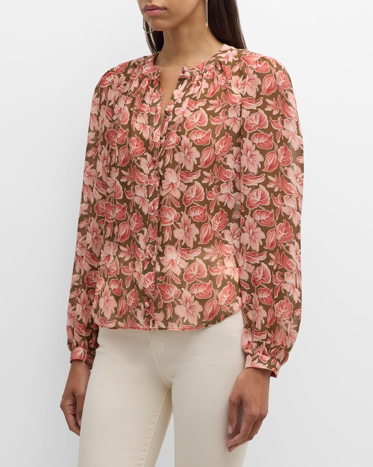 Veronica Beard Ashlynn Floral Long-sleeve Top In Pink