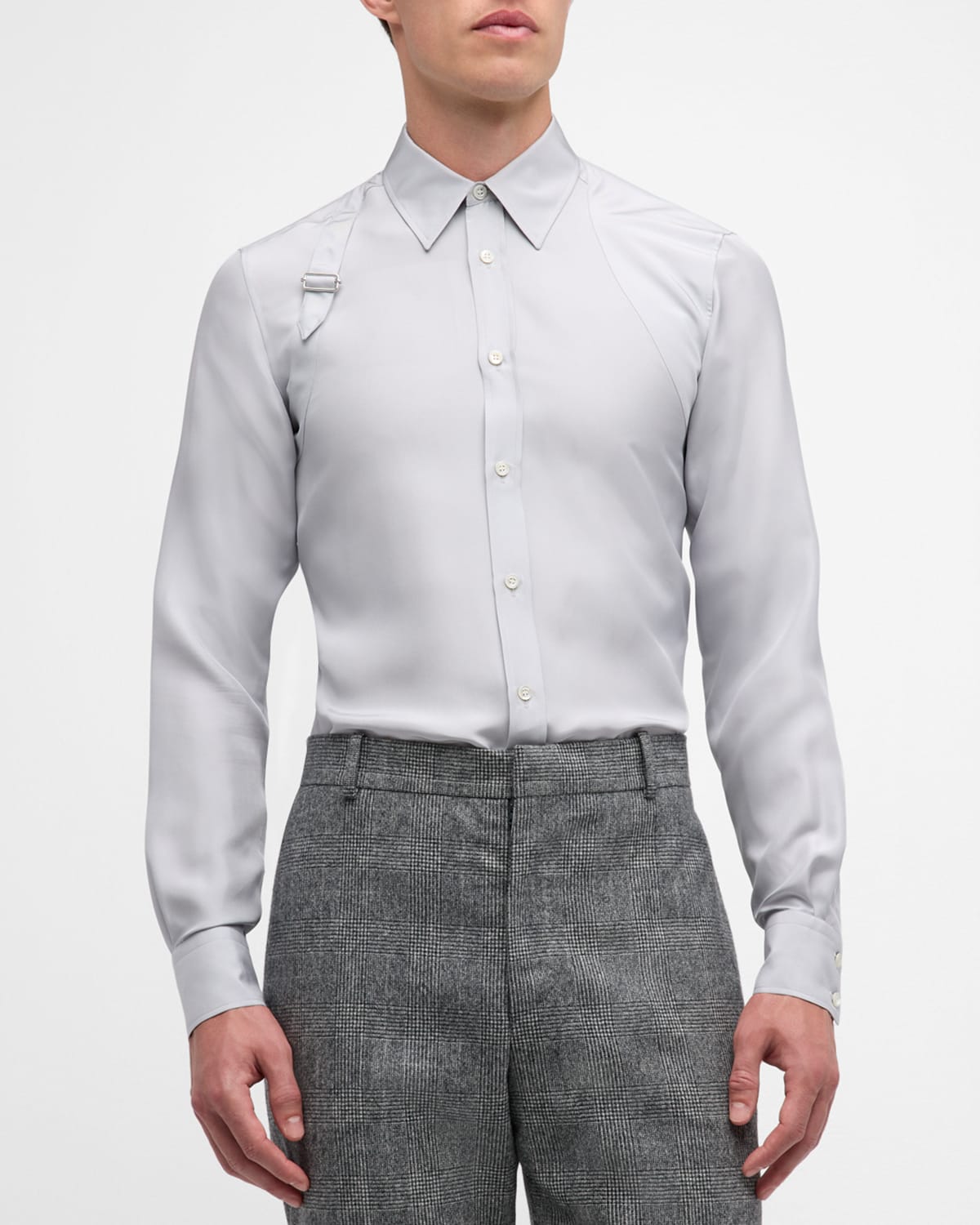 Shop Alexander Mcqueen Men's Tonal Harness Sport Shirt In Dove Grey