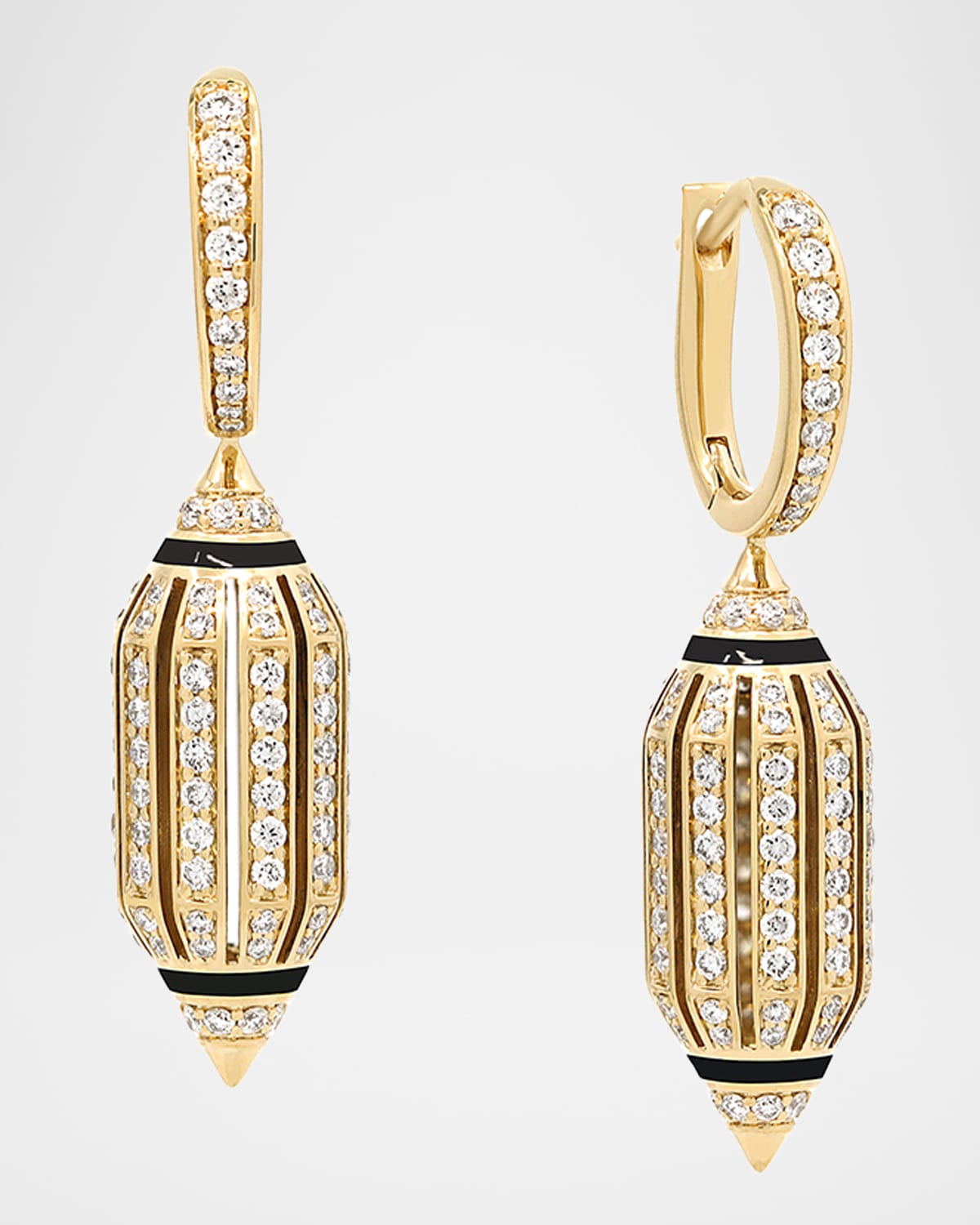18K Yellow Gold Merriyah Earrings with Black HyCeram and Diamonds