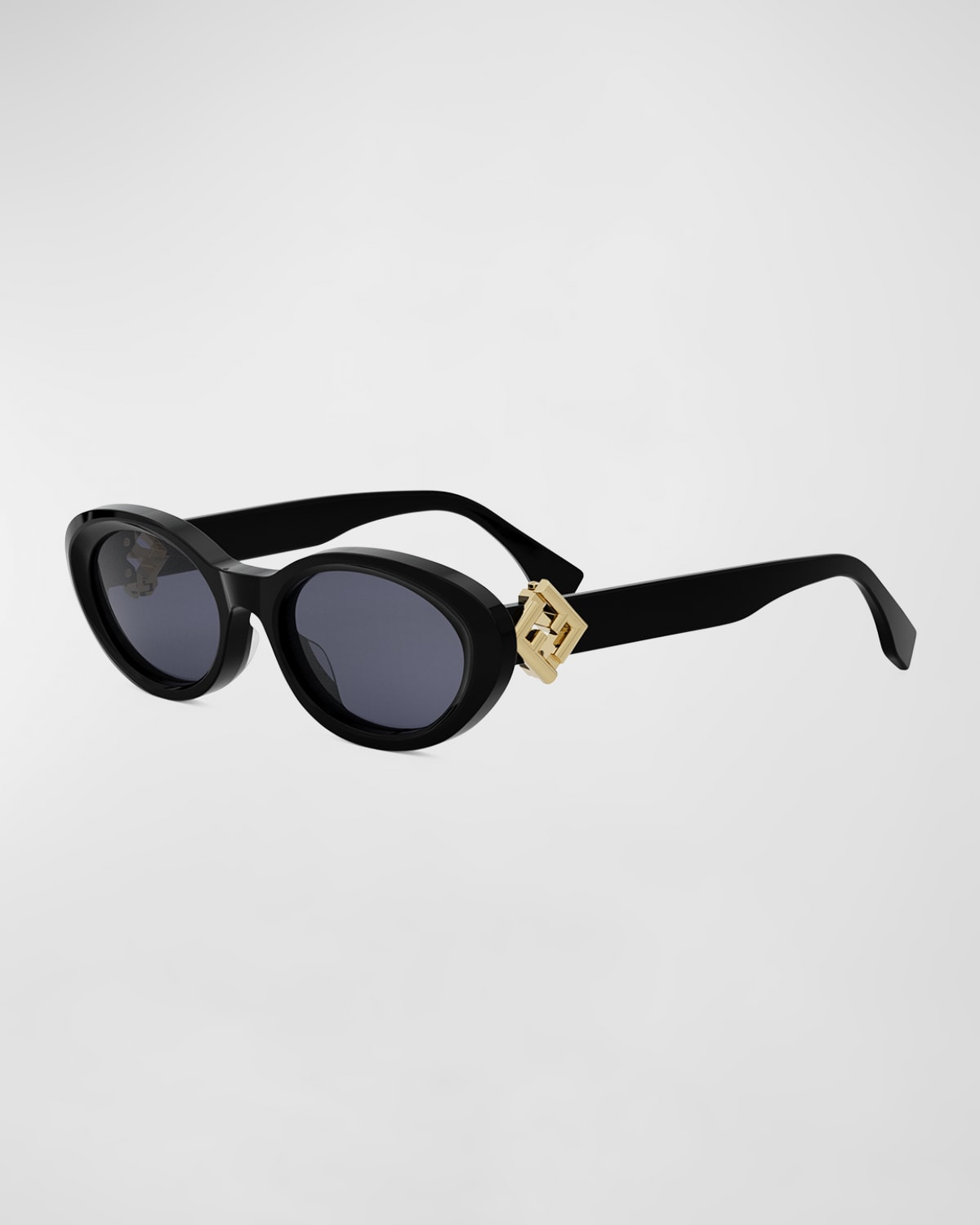 Fendi Diamond Black Acetate Oval Sunglasses