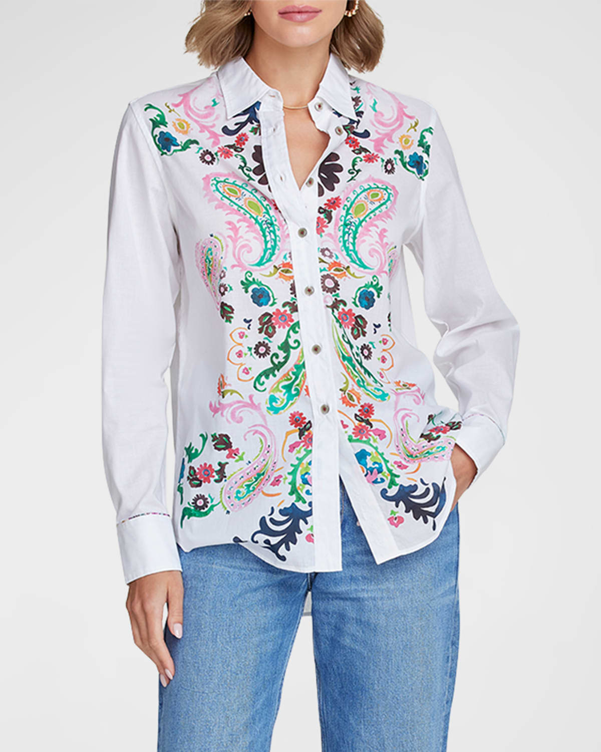 Robert Graham Carrie Floral & Paisley-print Cotton Shirt In White
