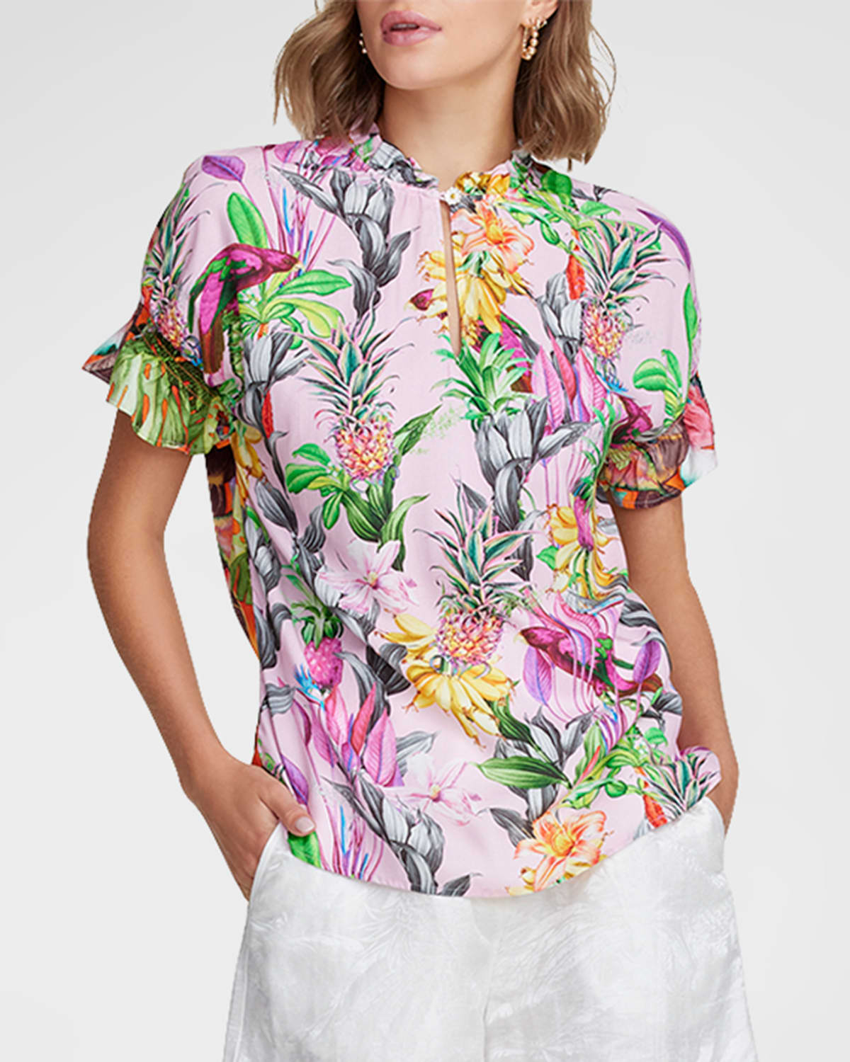 Shop Robert Graham Paige Ruffle-trim Floral-print Shirt In Multi