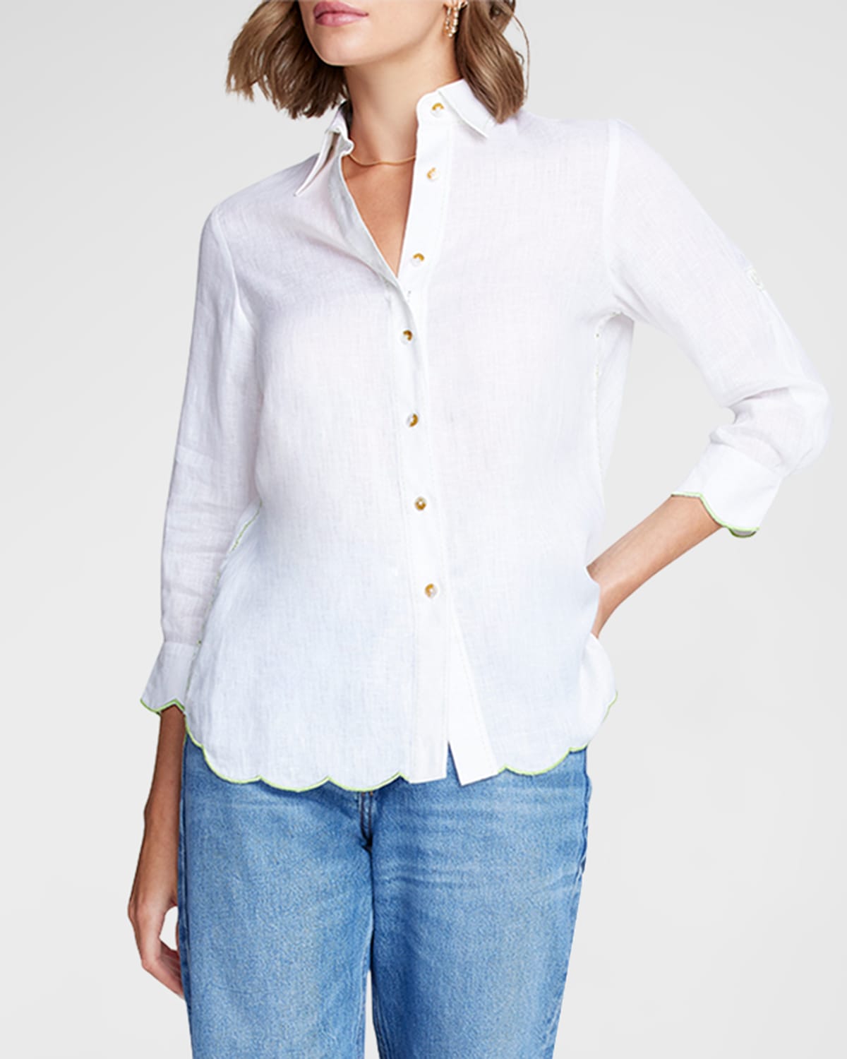 Hadley Embroidered Scalloped Linen Shirt