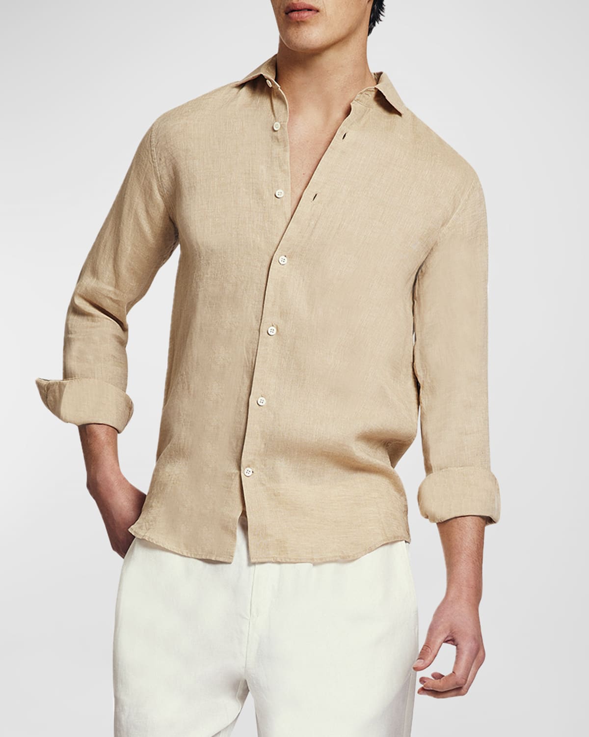 Shop Frescobol Carioca Men's Antonio Linen Casual Button-down Shirt In 523 Sand Dune
