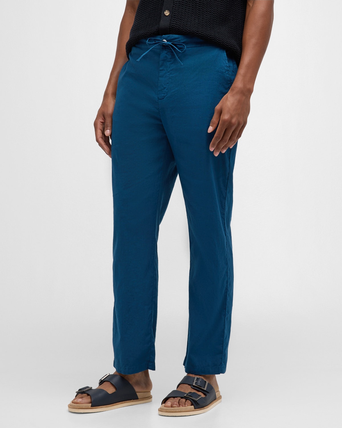 Shop Frescobol Carioca Men's Mendes Stretch Linen Cotton Drawstring Trousers In 756 Perennial Blue