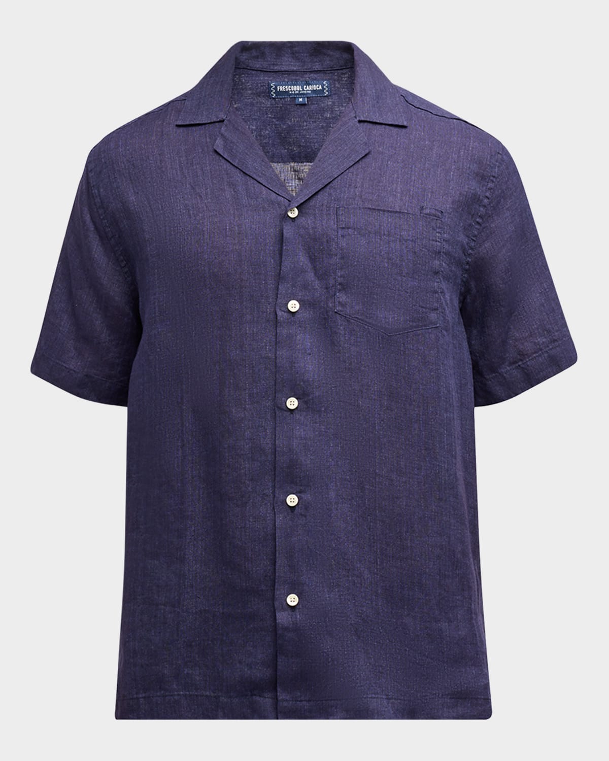 Shop Frescobol Carioca Men's Angelo Linen Camp Shirt In 18 Midnight Blue