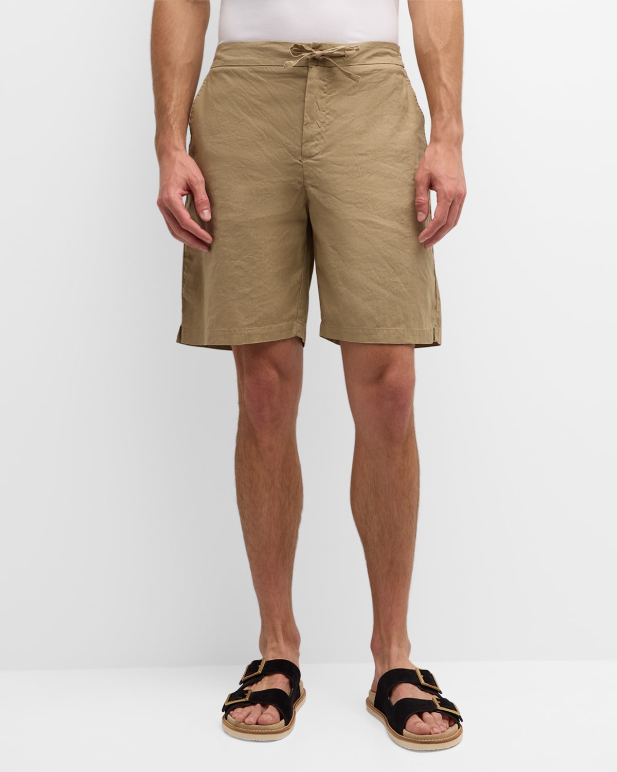 Shop Frescobol Carioca Men's Sergio Linen-cotton Stretch Shorts In 759 Truffle