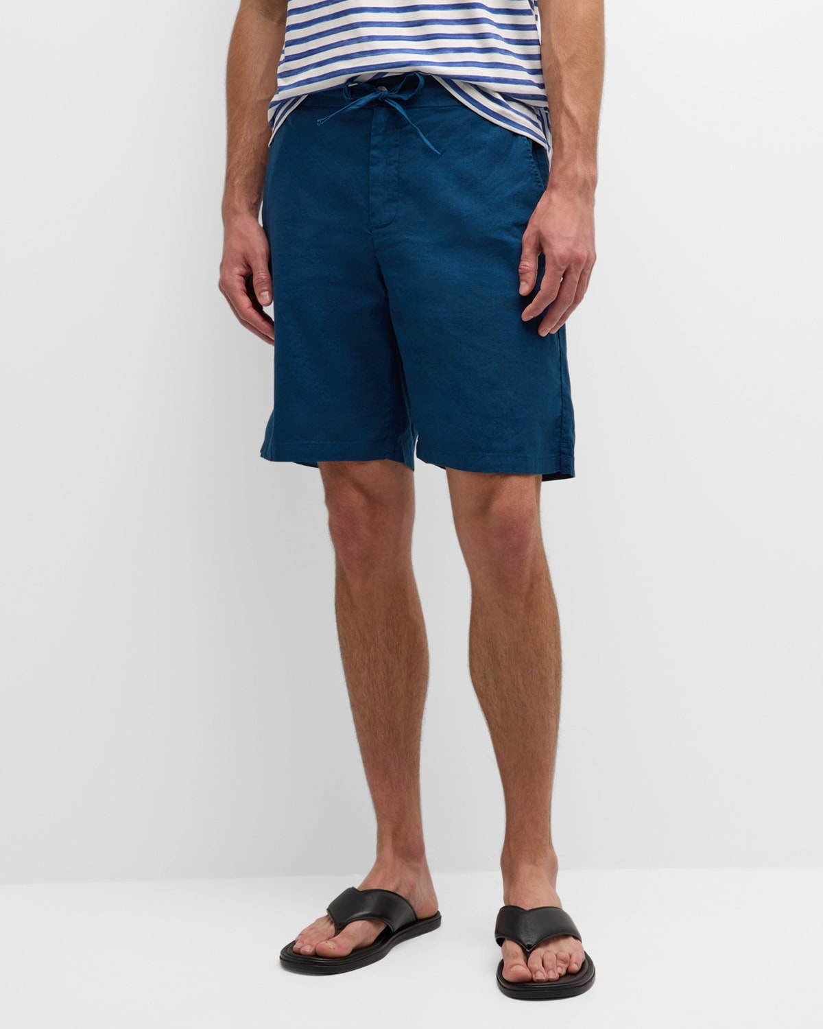 Shop Frescobol Carioca Men's Sergio Linen-cotton Stretch Shorts In 756 Perennial Blue