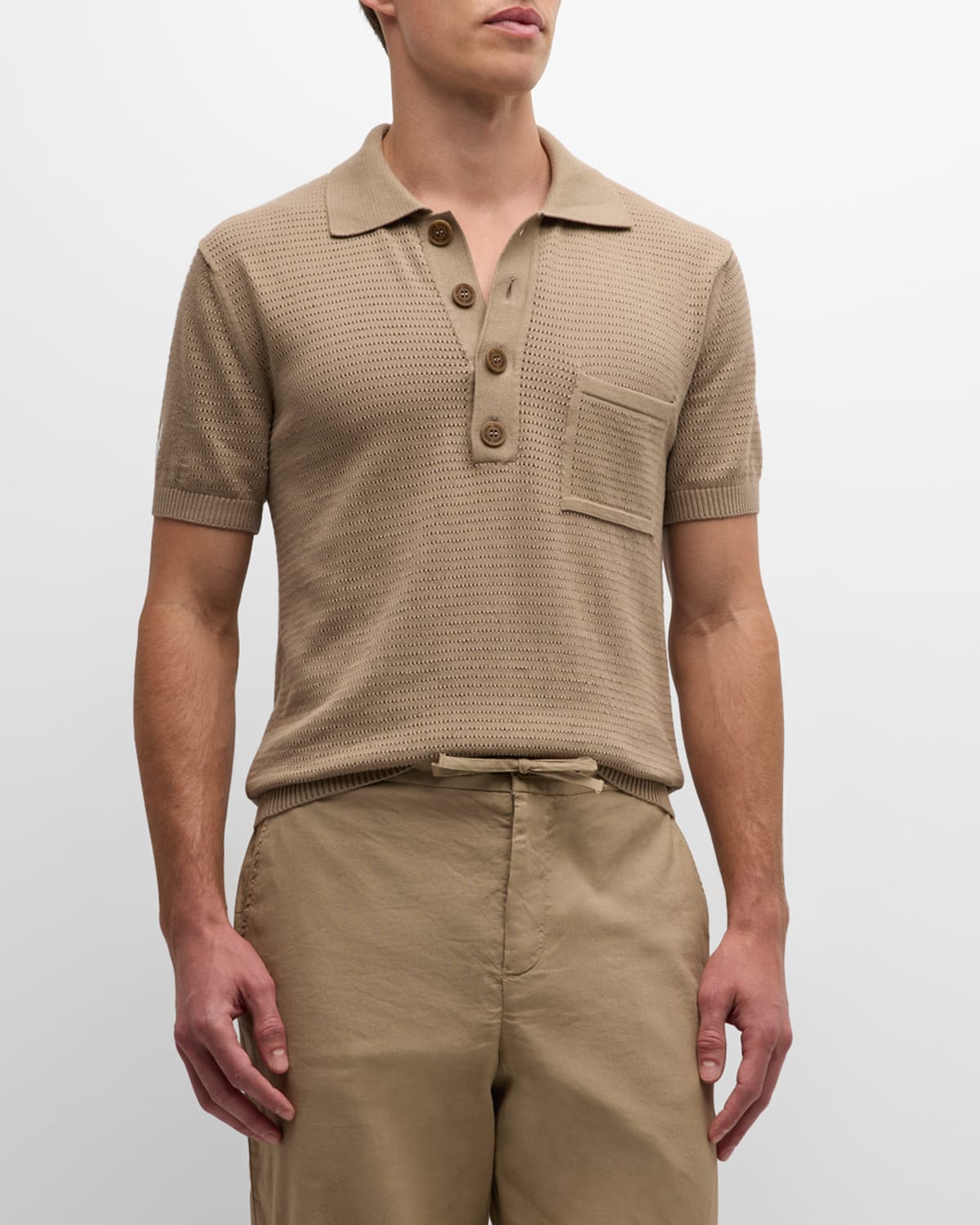 Shop Frescobol Carioca Men's Clemente Cotton Knit Polo Shirt In 759 Truffle
