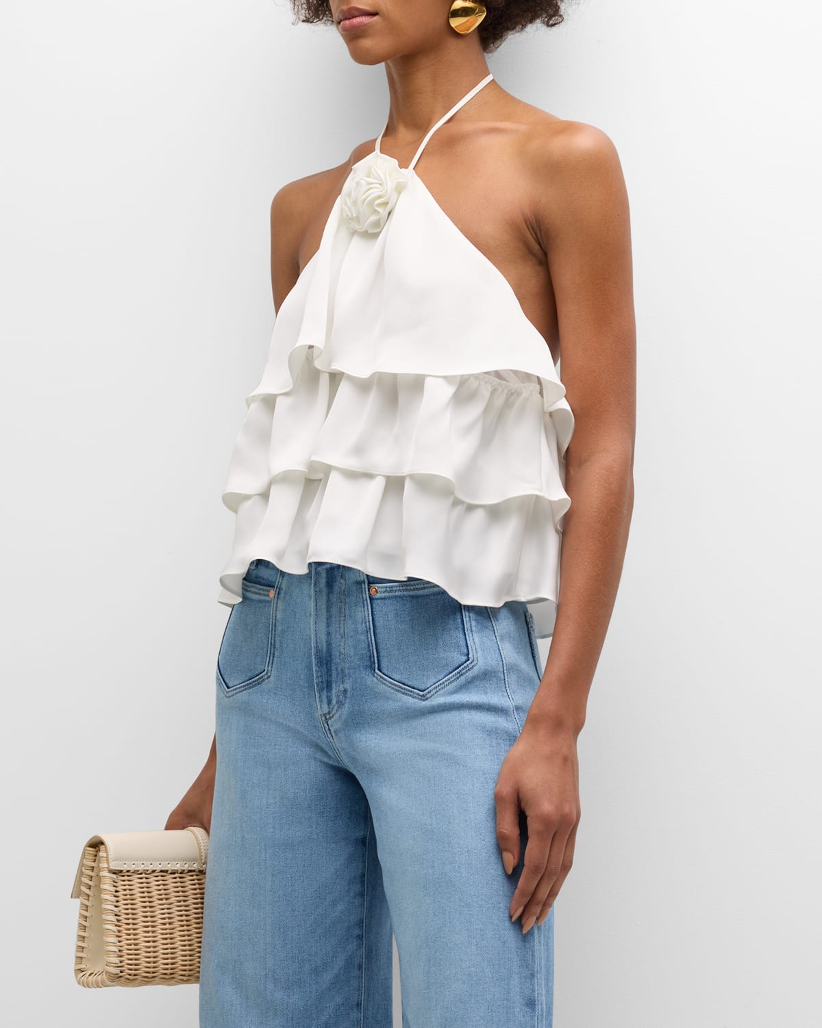 Shop Ramy Brook Minnie Rosette Tiered Halter Blouse In Ivory
