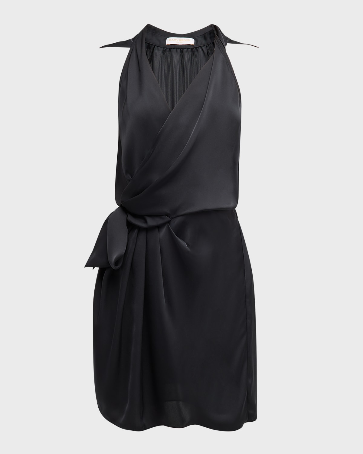 Shop Ramy Brook Nettie Satin Wrap Mini Dress In Black