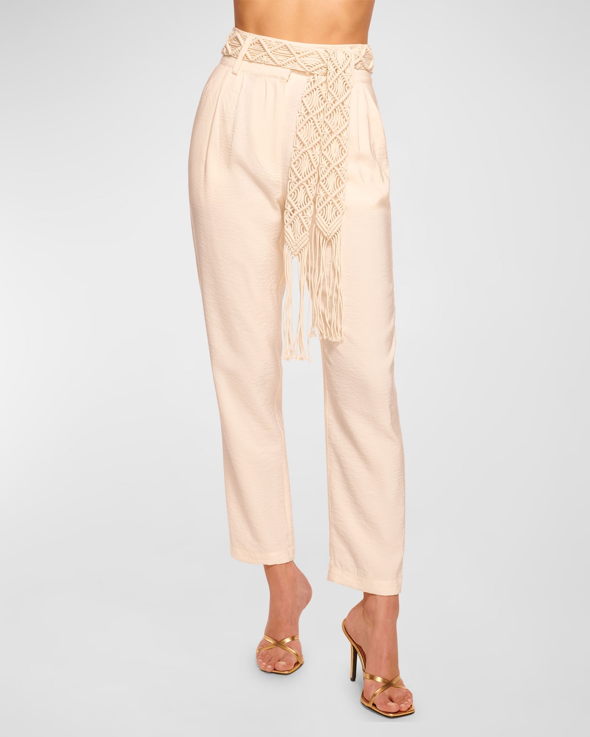 Shop Ramy Brook Marion Macrame Belted Pants In Rattan