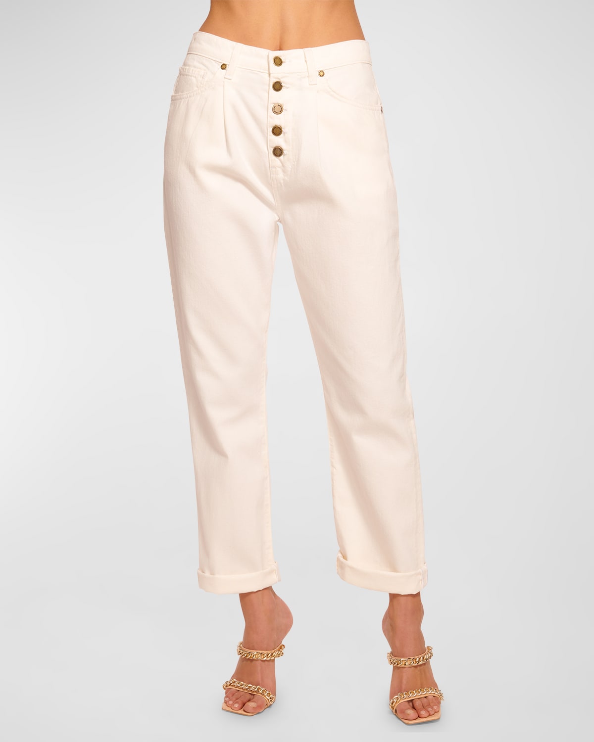 Shop Ramy Brook Pearle High-rise Cuffed Straight-leg Jeans In White