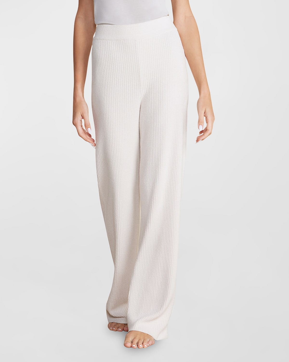 Shop Barefoot Dreams Cozychic Ultra Lite Ribbed Wide-leg Pants In Bisque