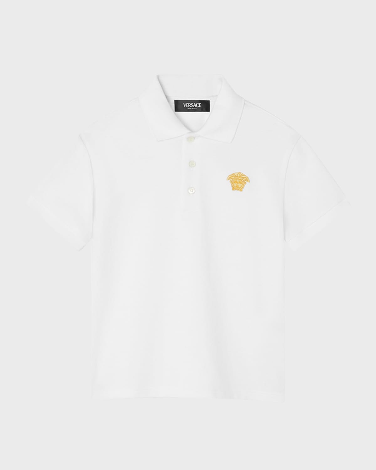 Versace Medusa Head Cotton Polo Shirt In White/gold
