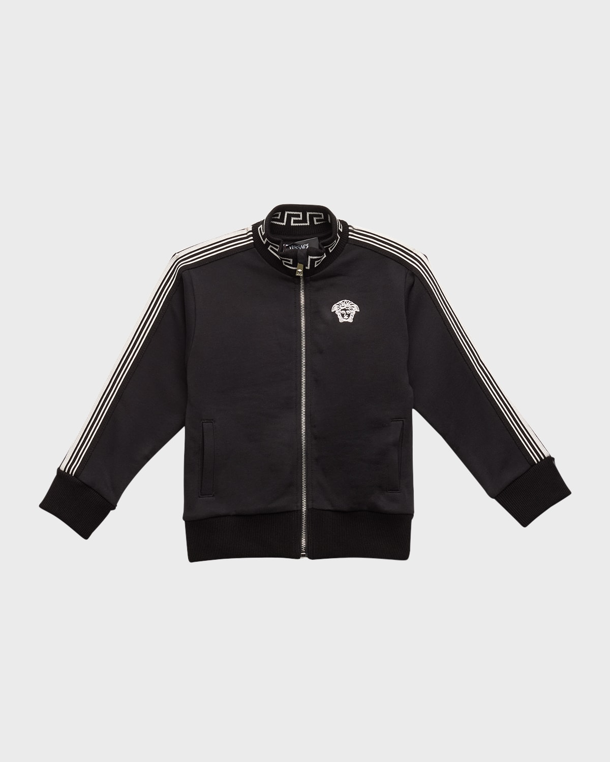 Versace Boy's Greca Trim Collared Jacket In Black/white