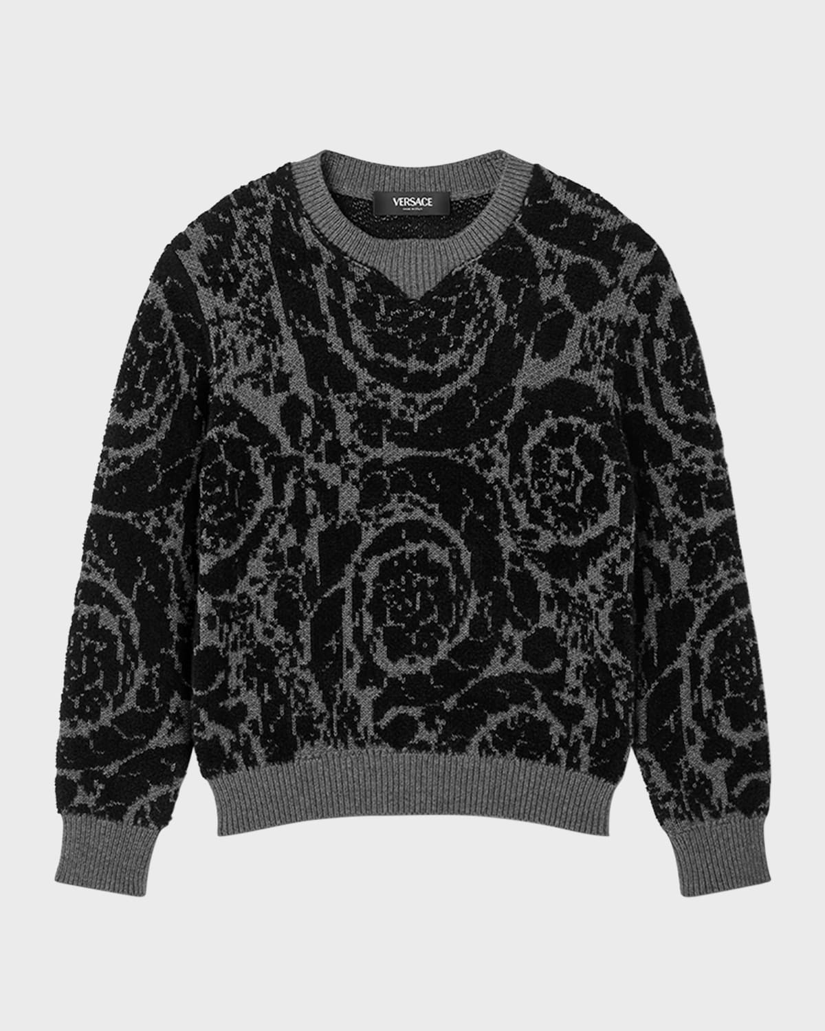 Versace Kids' Boy's Barocco-print Knitted Sweater In Black