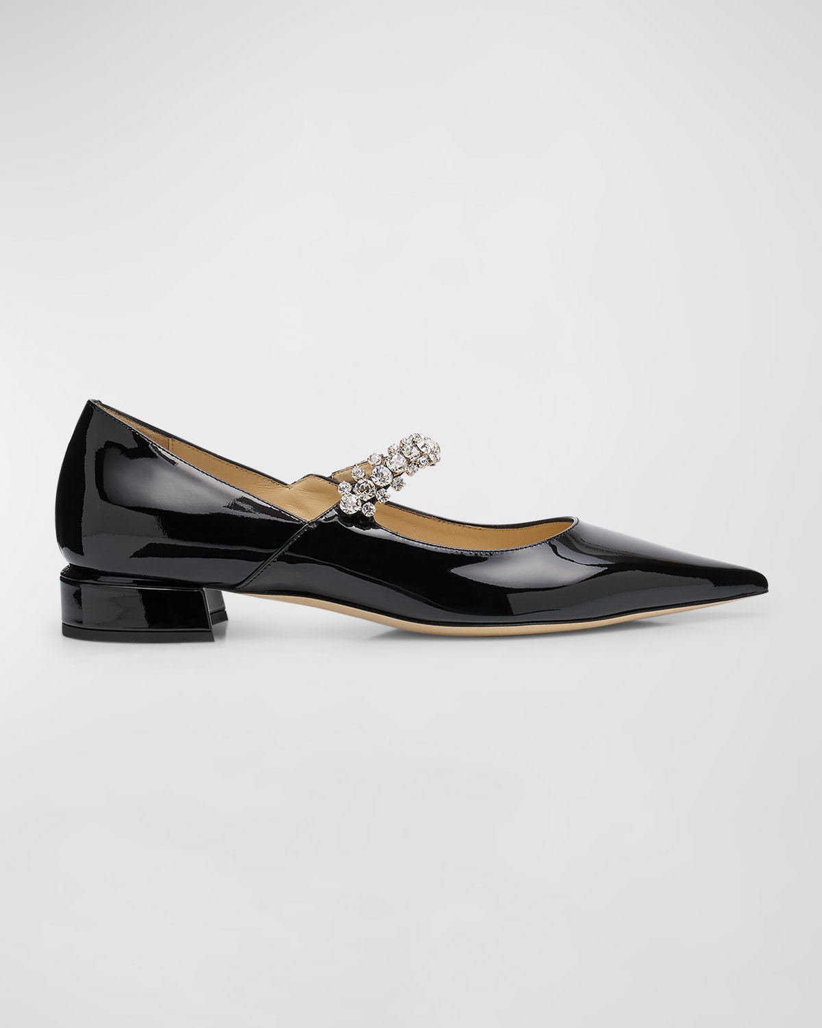 Shop Jimmy Choo Bing Patent Crystal-strap Ballerina Flats In Black