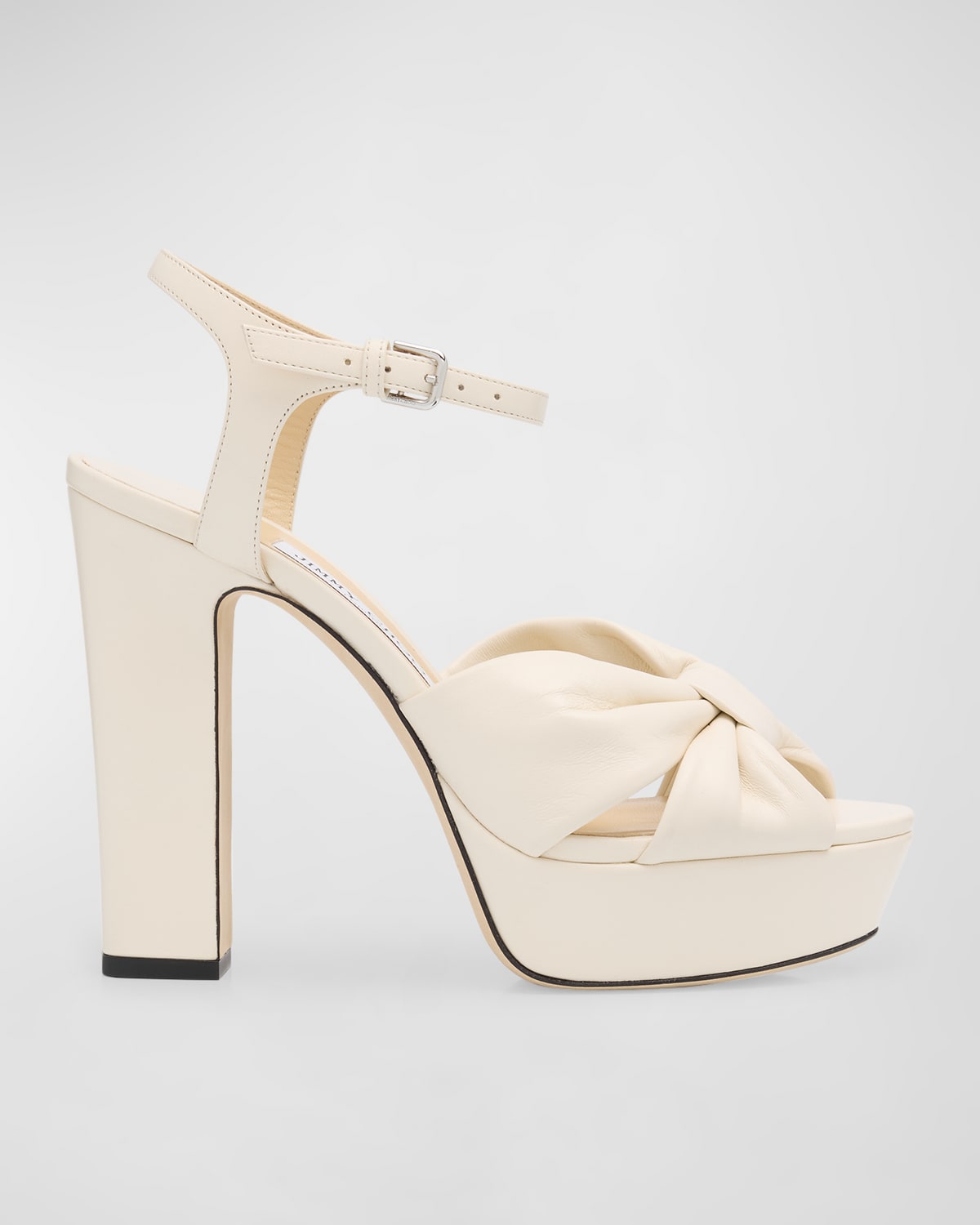 Shop Jimmy Choo Heloise Leather Ankle-strap Platform Sandals In Latte