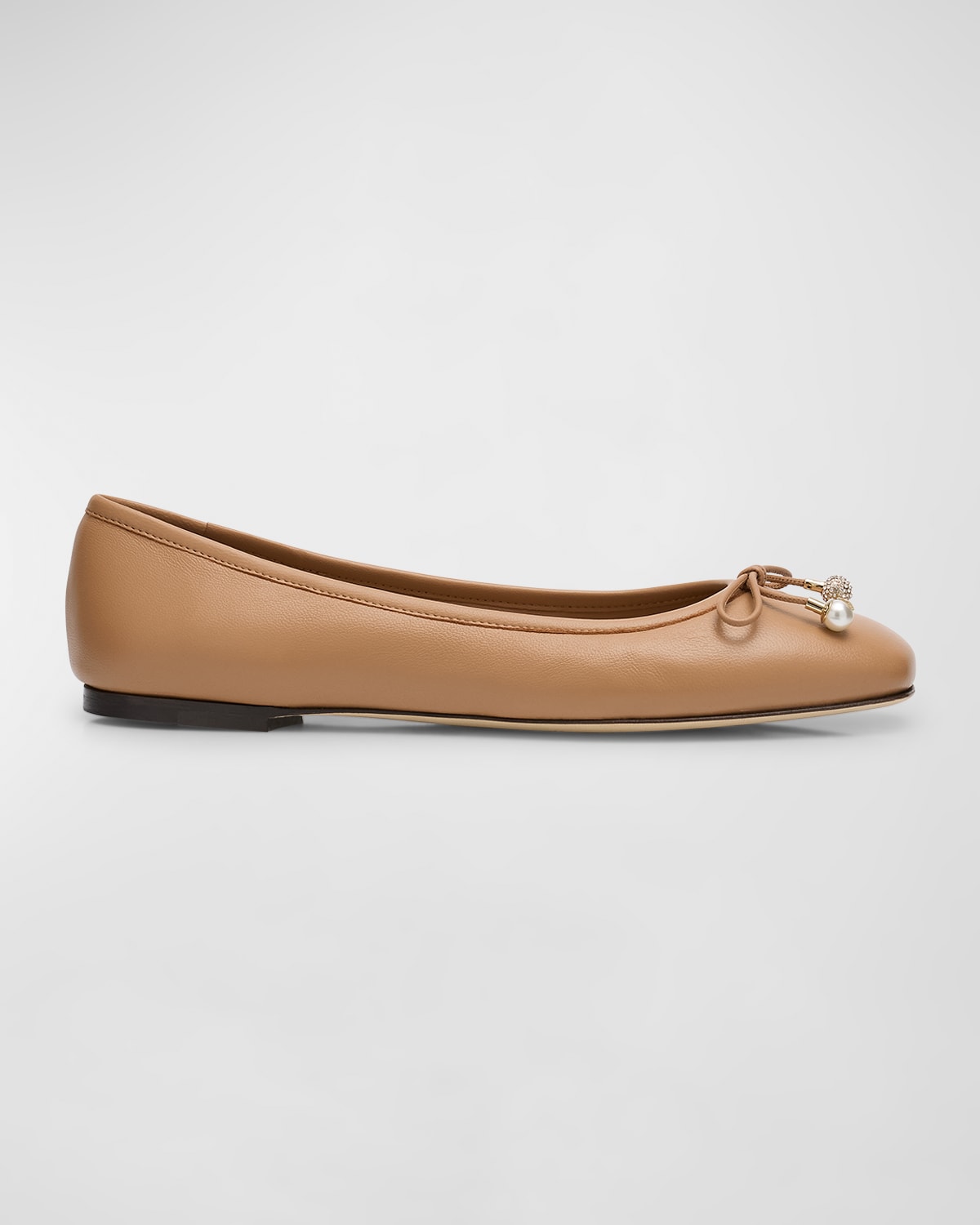 Shop Jimmy Choo Elme Leather Bow Ballerina Flats In Biscuit