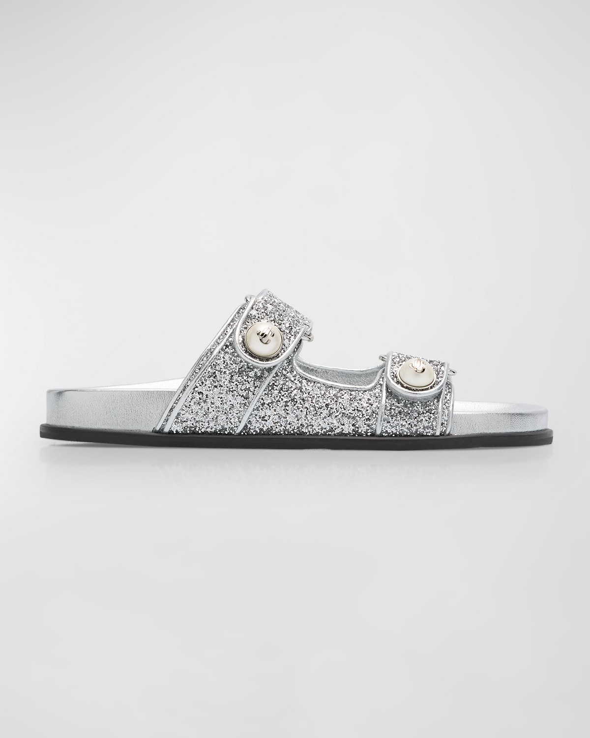 Shop Jimmy Choo Fayence Dual-grip Glitter Slide Sandals In Silver