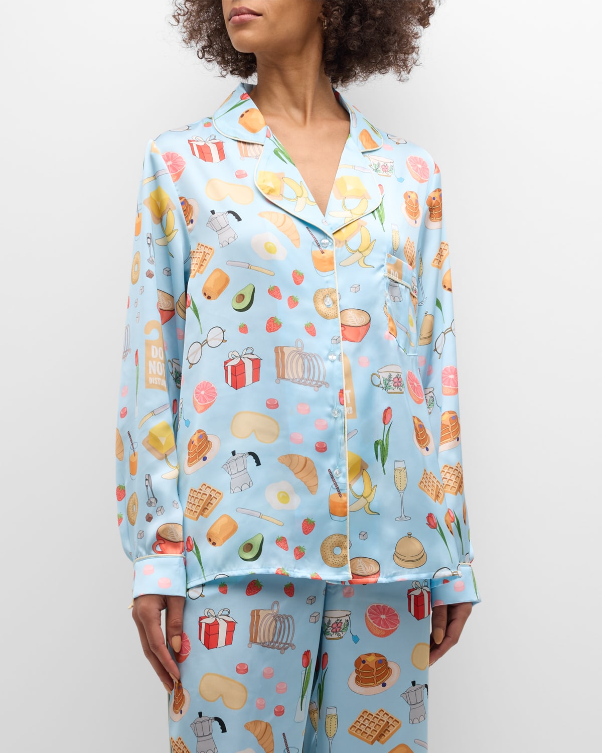Karen Mabon Breakfast In Bed Printed Pajama Set In Blue
